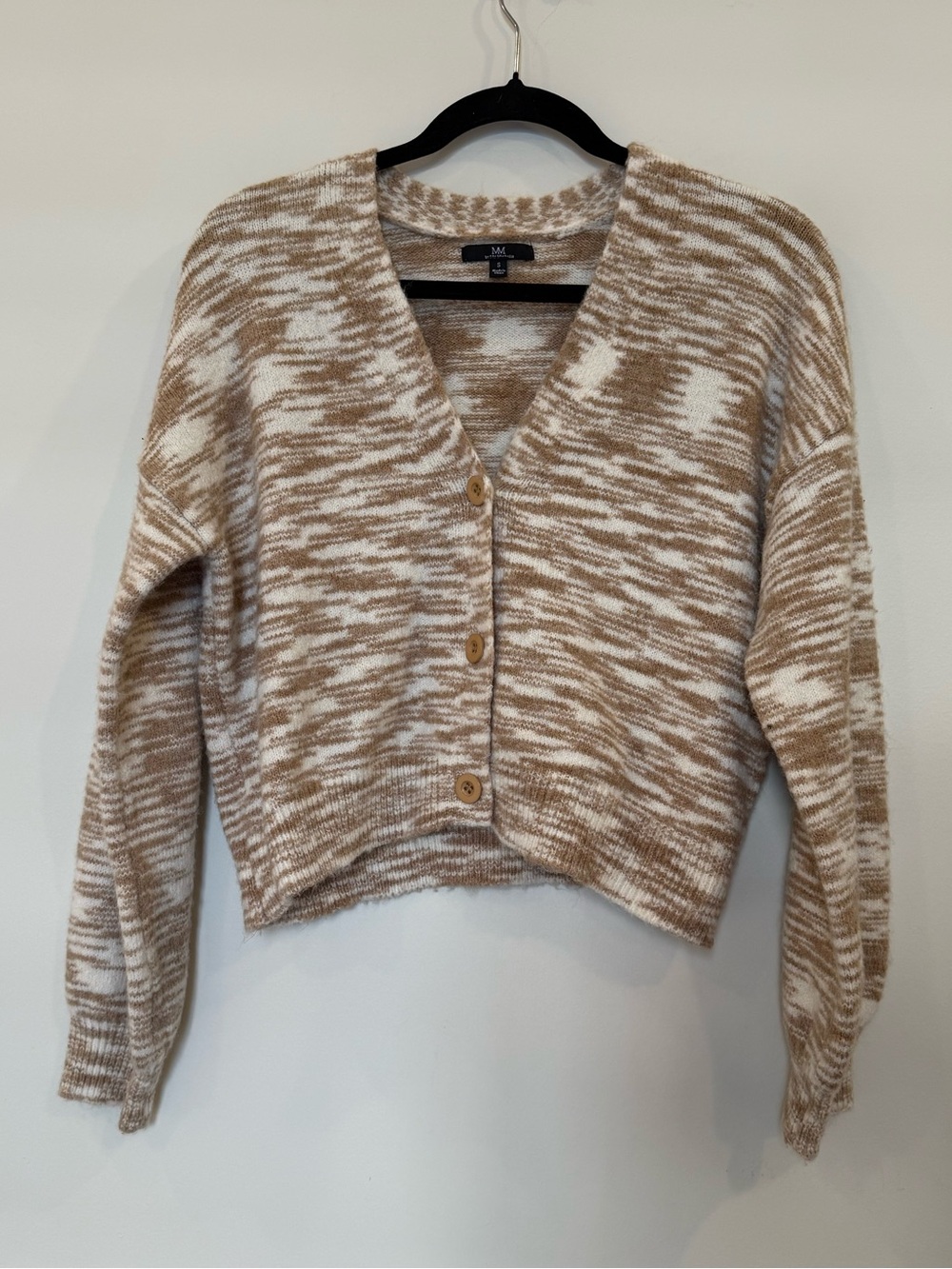 MM Lafleur Marled Cream and Tan V-Neck Button Cardigan